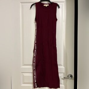 Michael Kors Sleeveless Slim-Fitting Midi Dress (Maroon)